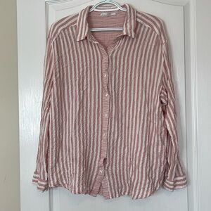 Jane + Delancey Pink and White Long Sleeve Button Down Blouse XL